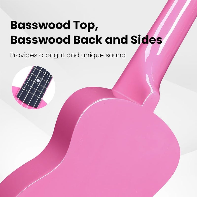 Winzz Soprano Ukulele Starter Kit For Beginners with Bag, Clip-On Tuner, Extra Strings, Strap, Plectrum, Fret Stickers, Chords Card, Polishing Cloth, Rose - Image 5